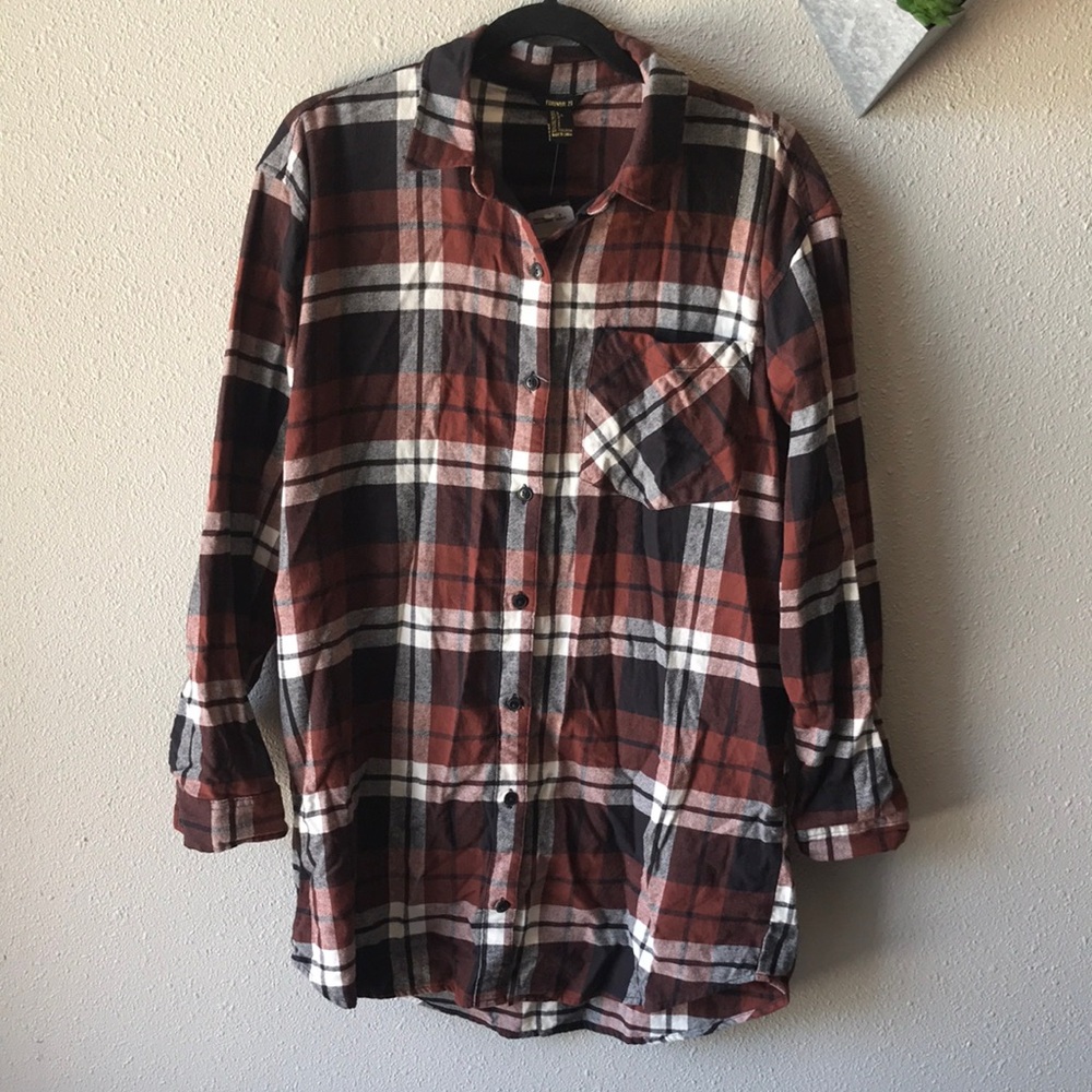 FOREVER 21 Plaid brown and white long sleeves dress size Large